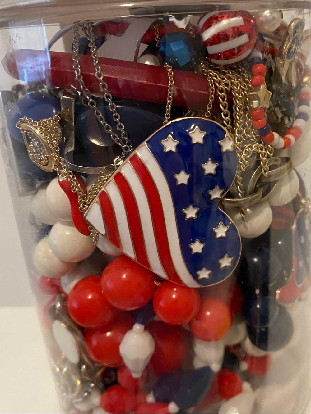Jewelry Jar Red White & Blue